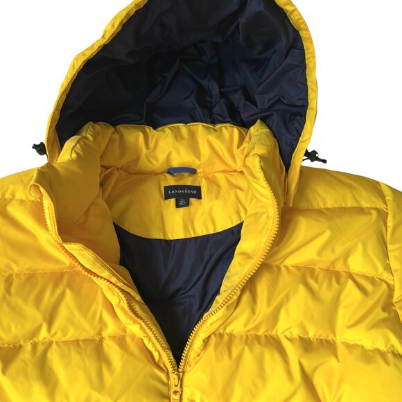 Lands’ End Men’s XXL Yellow Down Puffer Jacket Hooded 50-52 - Picture 1 of 12